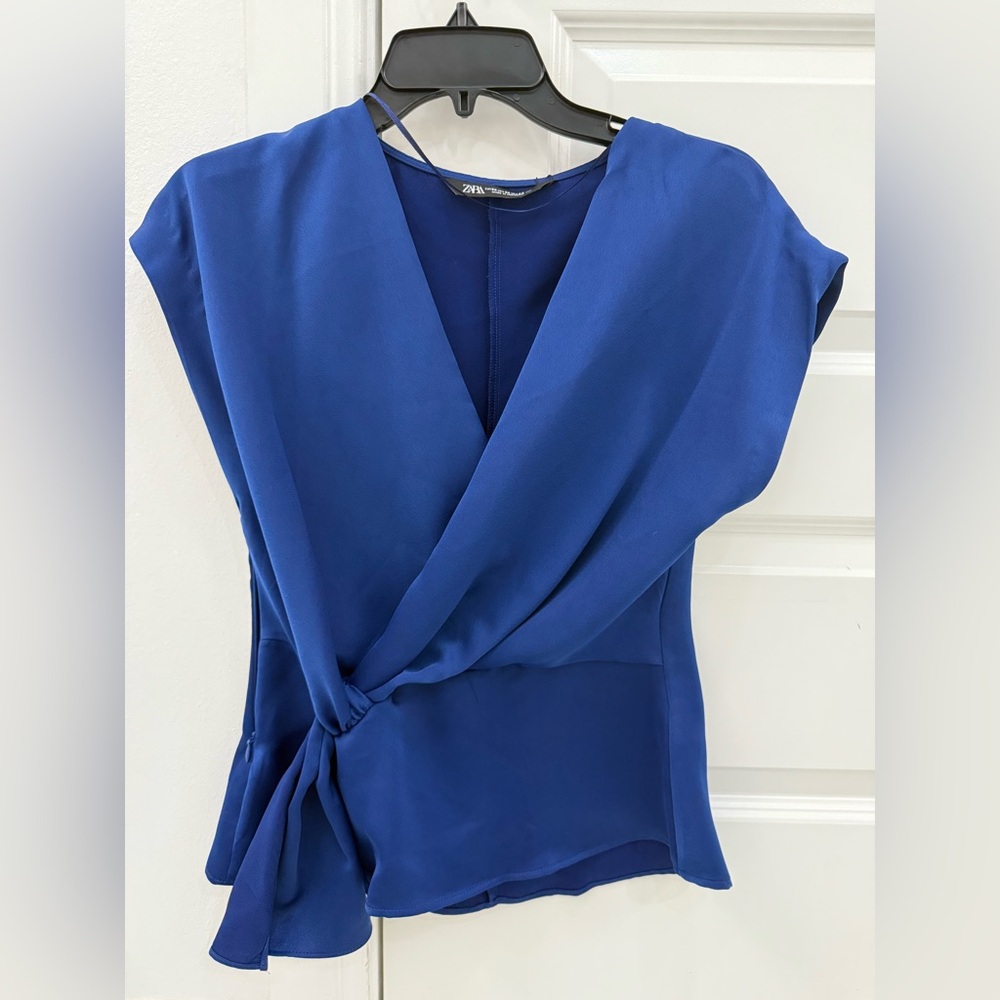 Zara Women's Deep Blue Wrap Blouse